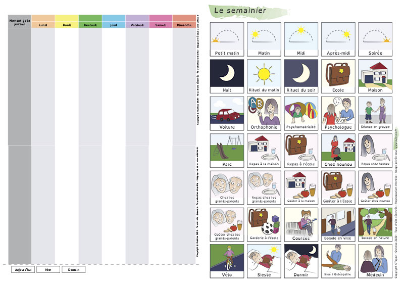 Outil à télécharger et à imprimer : un semainier avec des pictos - Ouistico
